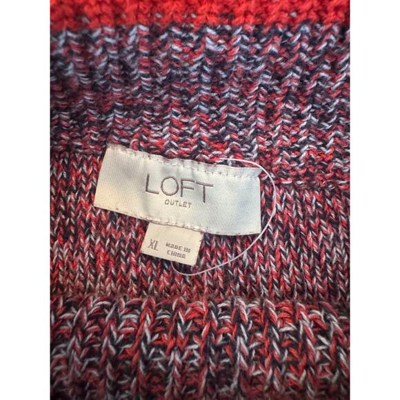 LOFT Outlet Sweater Women’s XL Pullover Knit Mock Neck Red Multi Preppy America - Picture 9 of 11